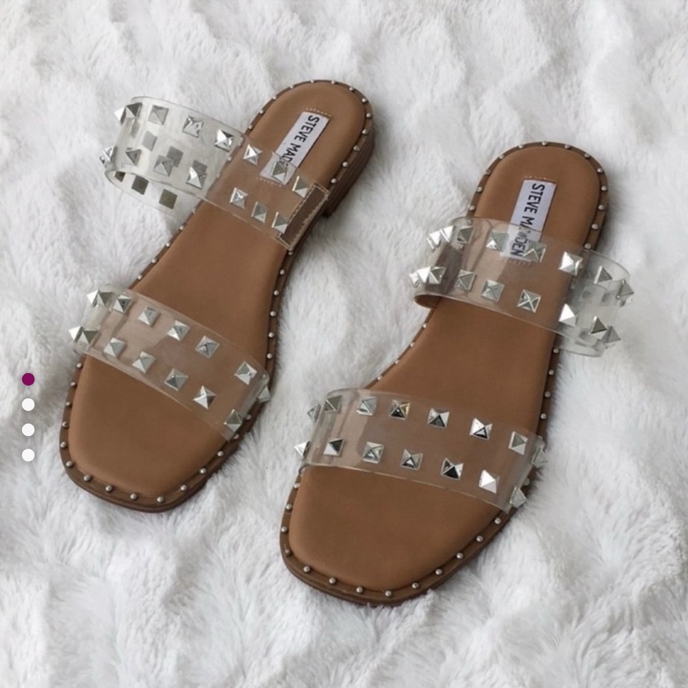 Steve Madden Studded Double Strap Square Toe Clear Sandals Slides
